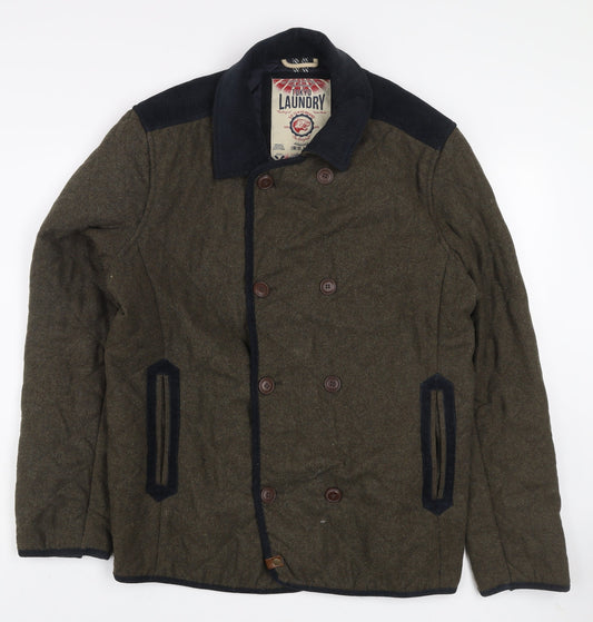 Tokyo Laundry Men's Brown Wool Pea Coat Jacket L Classic Mid-Length