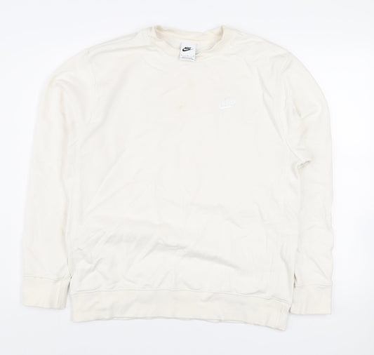 Nike Women Ivory L Pullover Crew Neck Sweatshirt 80% Cotton