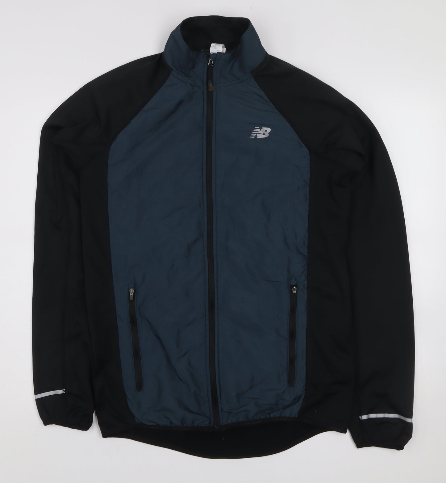 New Balance Men's Black Blue Windbreaker Jacket S Reflective Sportswear