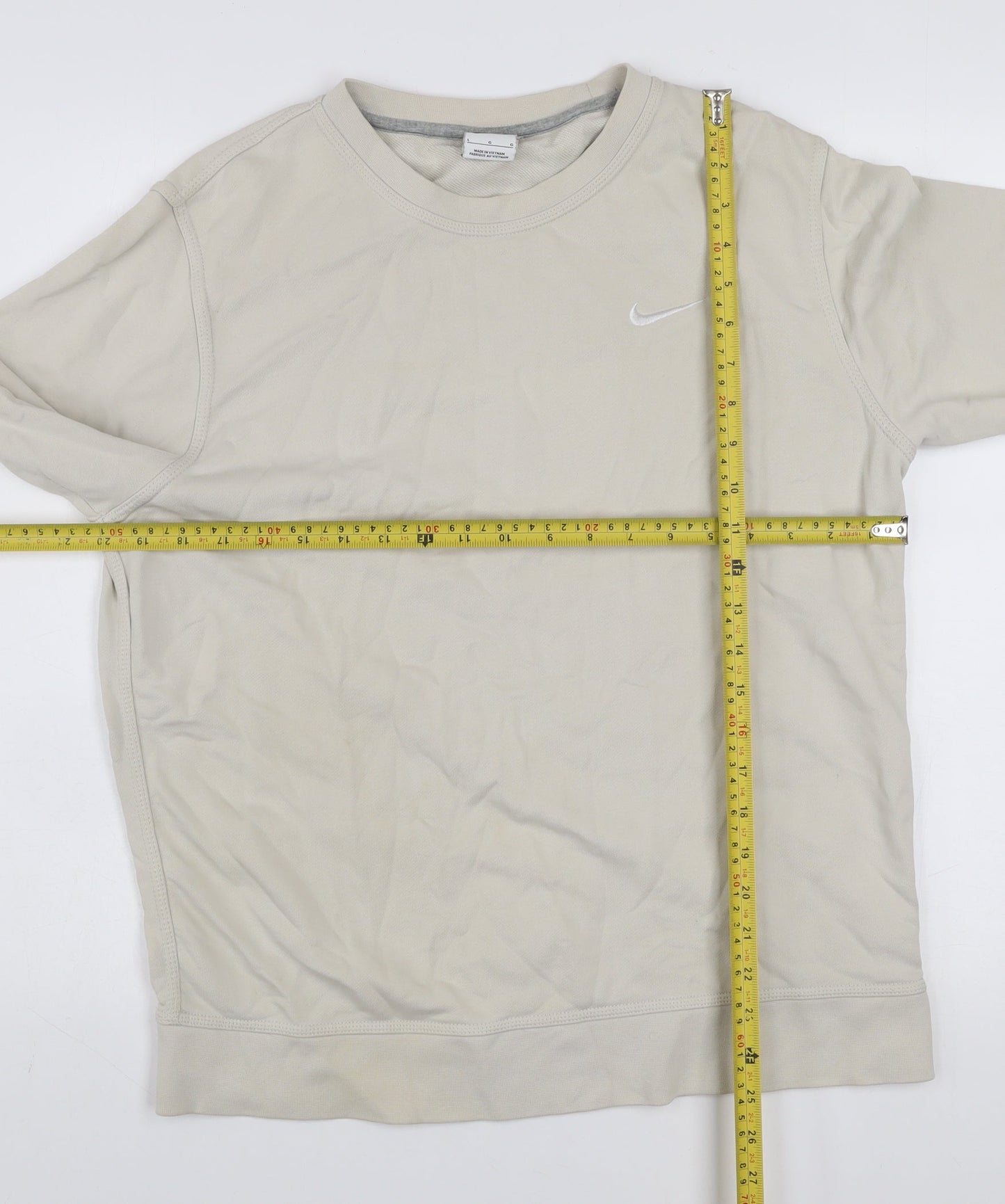 Nike Men Beige Crew Neck Cotton Sweatshirt Size L