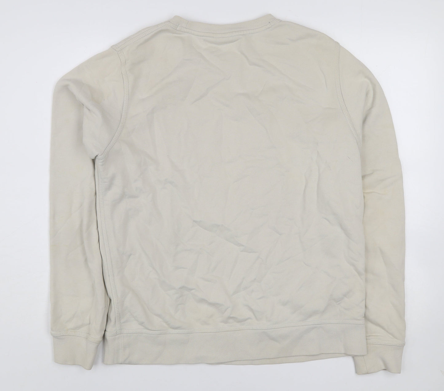 Nike Men Beige Crew Neck Cotton Sweatshirt Size L