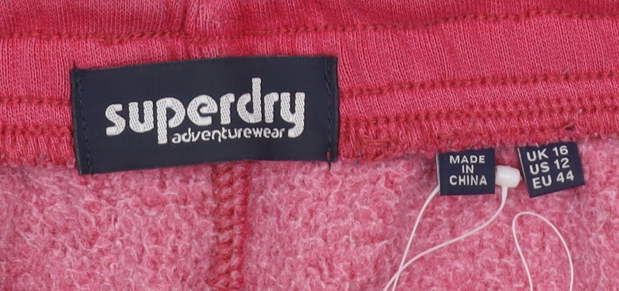 Superdry Womens Pink Fleece Sweatpants Size 16 Regular Fit