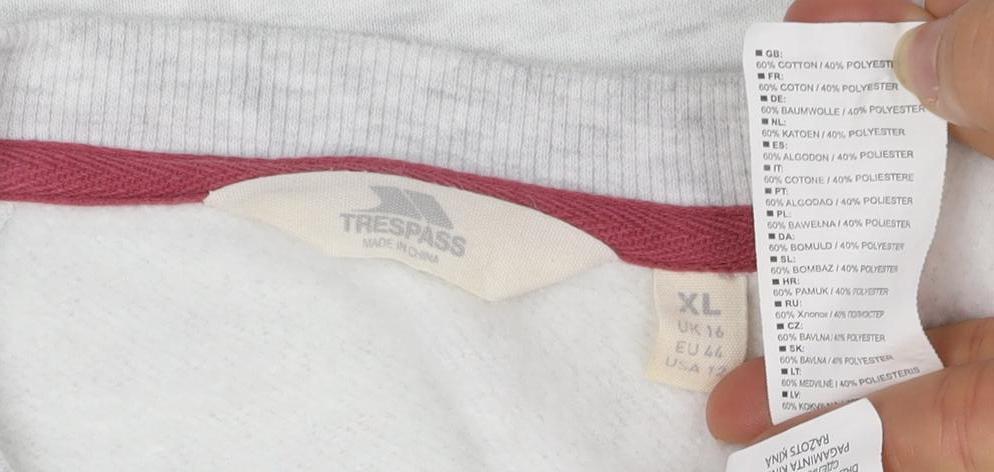 Trespass Womens Grey XL Pullover Sweatshirt Drawstring Hem Cotton Blend