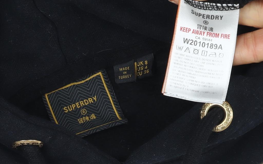Superdry Women's Black Hoodie Size 8 Pullover Fleece Logo