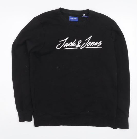 Jack & Jones Men's Black Cotton Graphic Logo Sweatshirt M