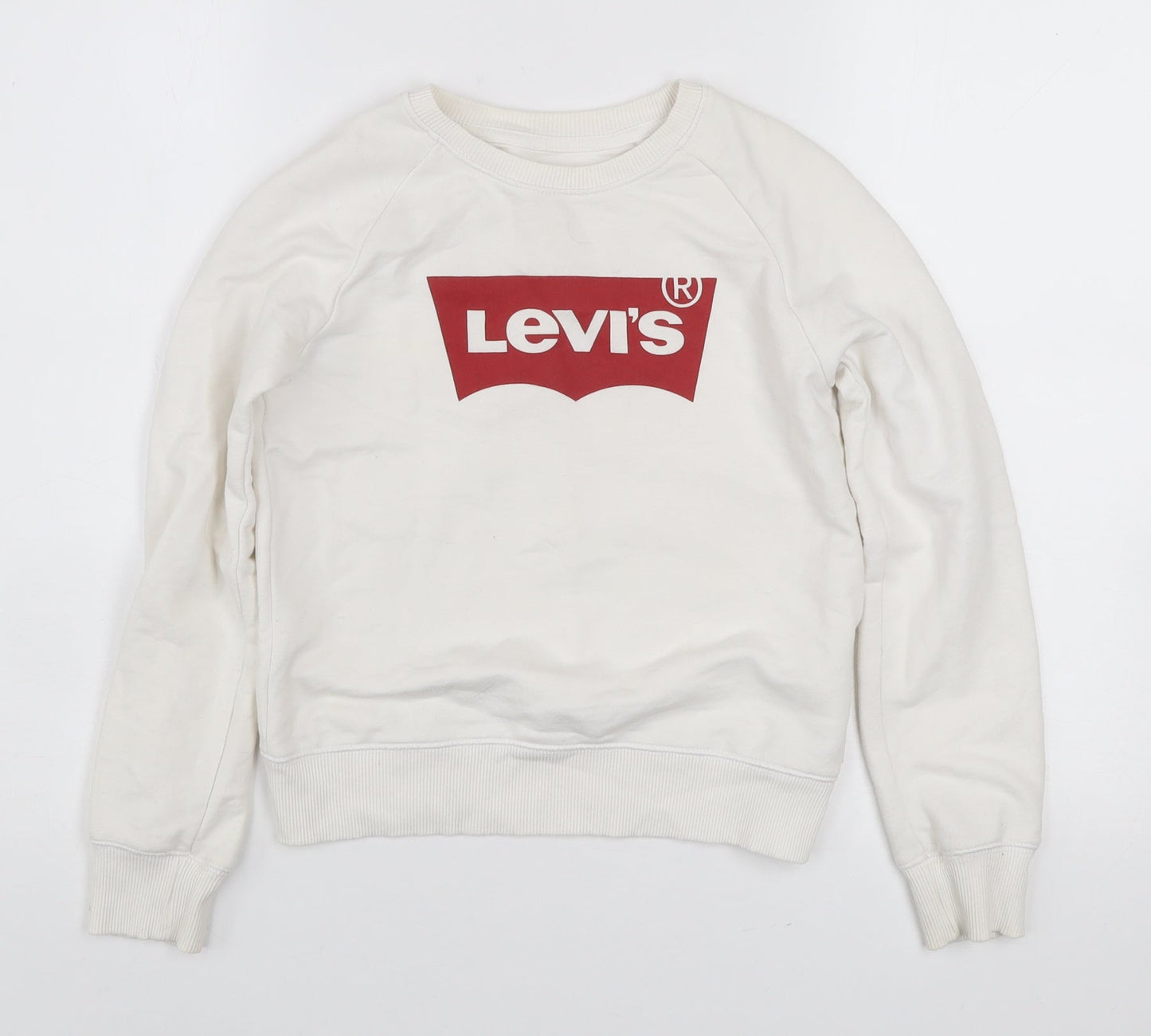 Levi's Boys White Crew Neck Sweatshirt 10 Years Cotton Blend Logo Print