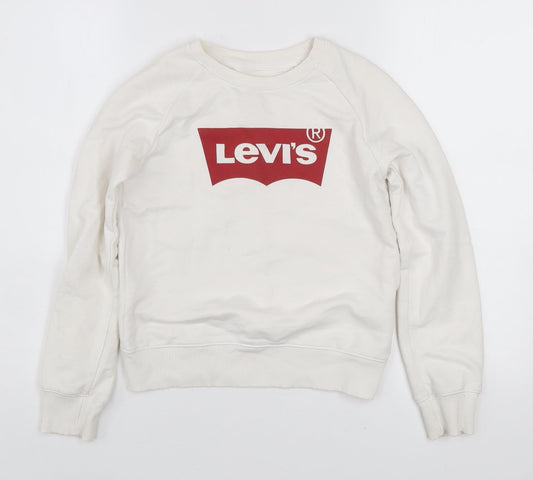 Levi's Boys White Crew Neck Sweatshirt 10 Years Cotton Blend Logo Print