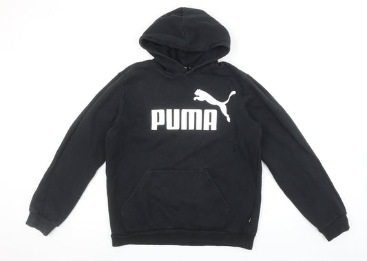 Puma Boys Black Pullover Hoodie 15-16 Years Logo Graphic Cotton Blend