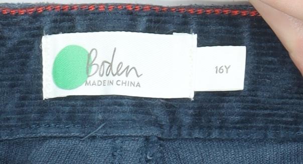 Boden Boys Blue Corduroy Chino Trousers 16 Years Elastic Waist Pockets