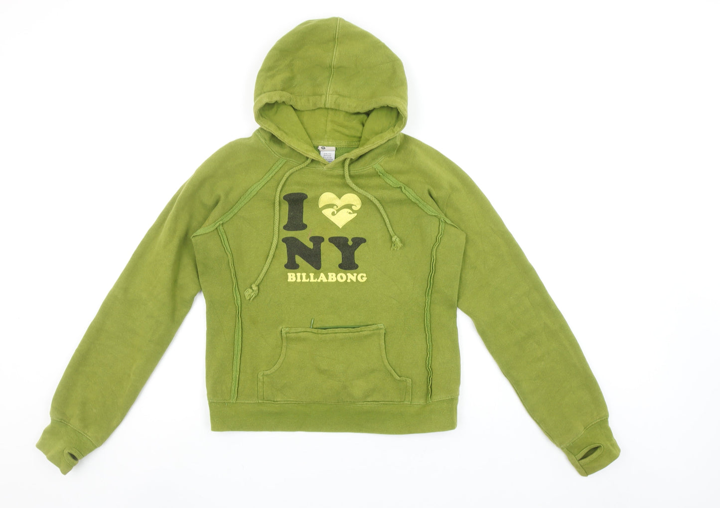 Billabong Women's Green Pullover Hoodie S I Love NY Graphic Print