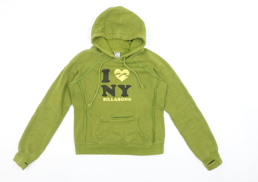 Billabong Women's Green Pullover Hoodie S I Love NY Graphic Print