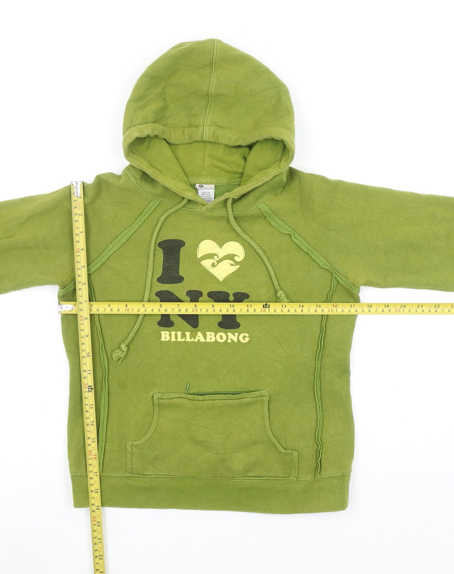 Billabong Women's Green Pullover Hoodie S I Love NY Graphic Print