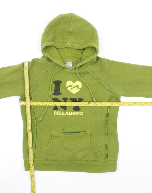 Billabong Women's Green Pullover Hoodie S I Love NY Graphic Print