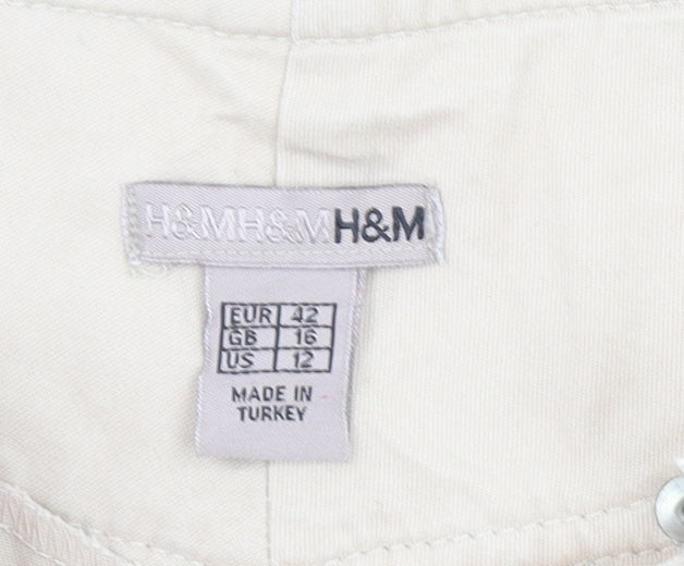 H&M Women Beige Cargo Trousers Size 16 Belted Cotton Casual