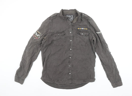 Superdry Women's Grey Military Button-Up Cotton Shirt M