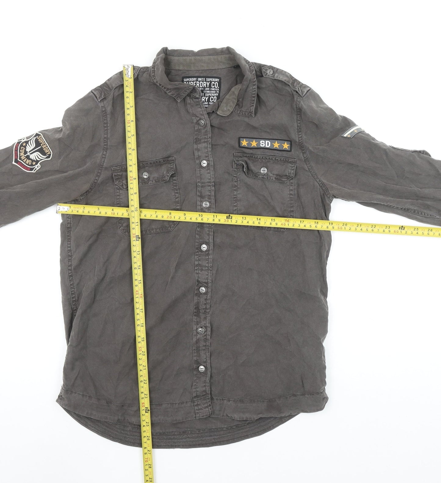 Superdry Women's Grey Military Button-Up Cotton Shirt M