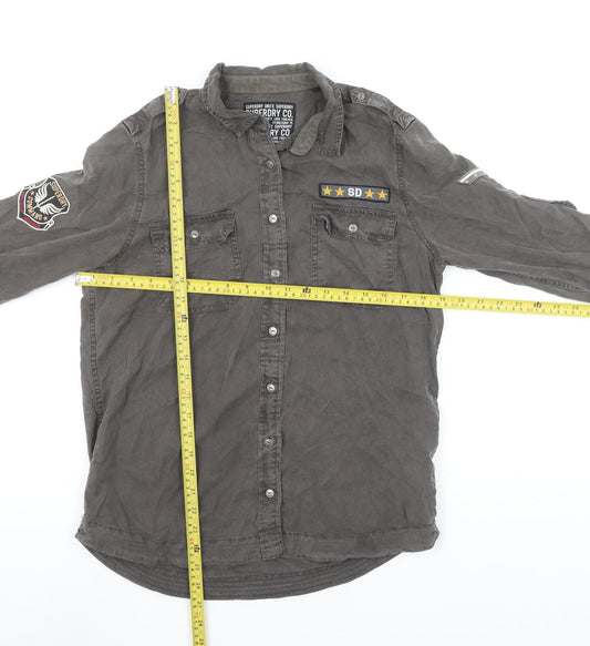 Superdry Women's Grey Military Button-Up Cotton Shirt M