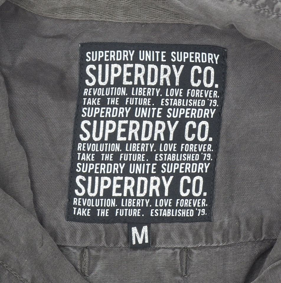 Superdry Women's Grey Military Button-Up Cotton Shirt M