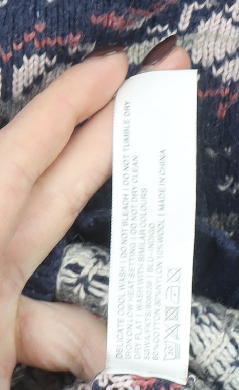 FatFace Women's Blue Fair Isle Wool Cotton Jumper Size 6