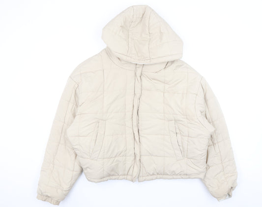 Topshop Women Beige Hooded Puffer Jacket UK 16 Polyester Winter Coat