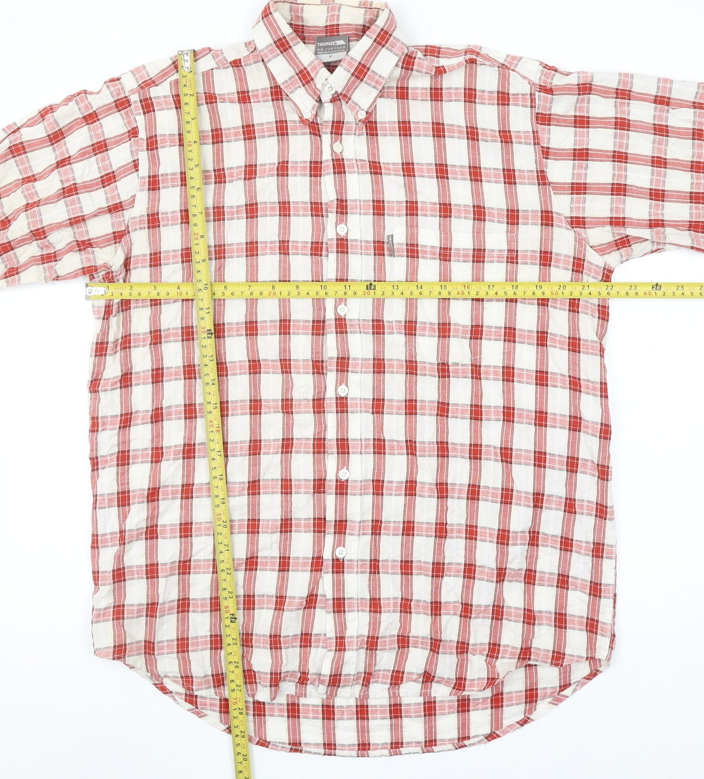 Trespass Mens Red Check Short Sleeve Cotton Button-Up Shirt M