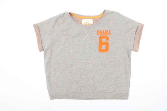 Superdry Women Grey Osaka 6 Short Sleeve Pullover Sweatshirt Size L