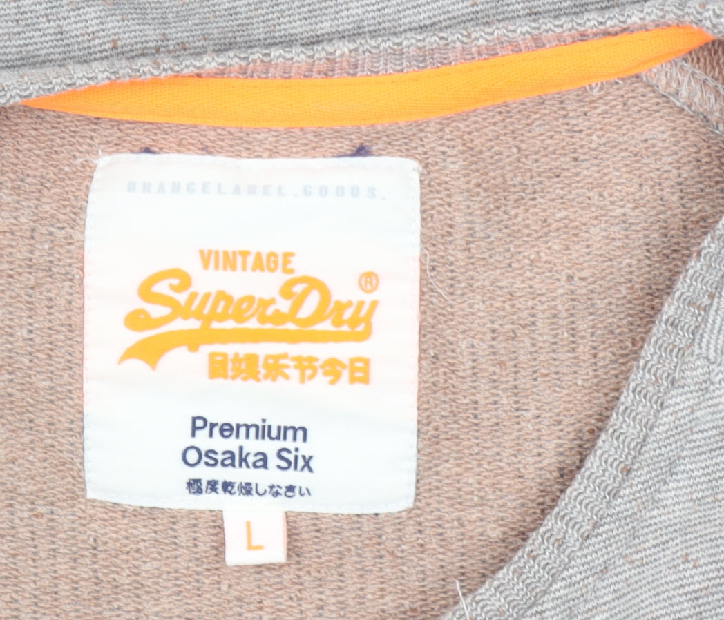 Superdry Women Grey Osaka 6 Short Sleeve Pullover Sweatshirt Size L
