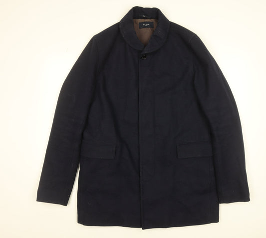 Paul Smith Men’s Blue Wool Overcoat L Classic Mid-Length