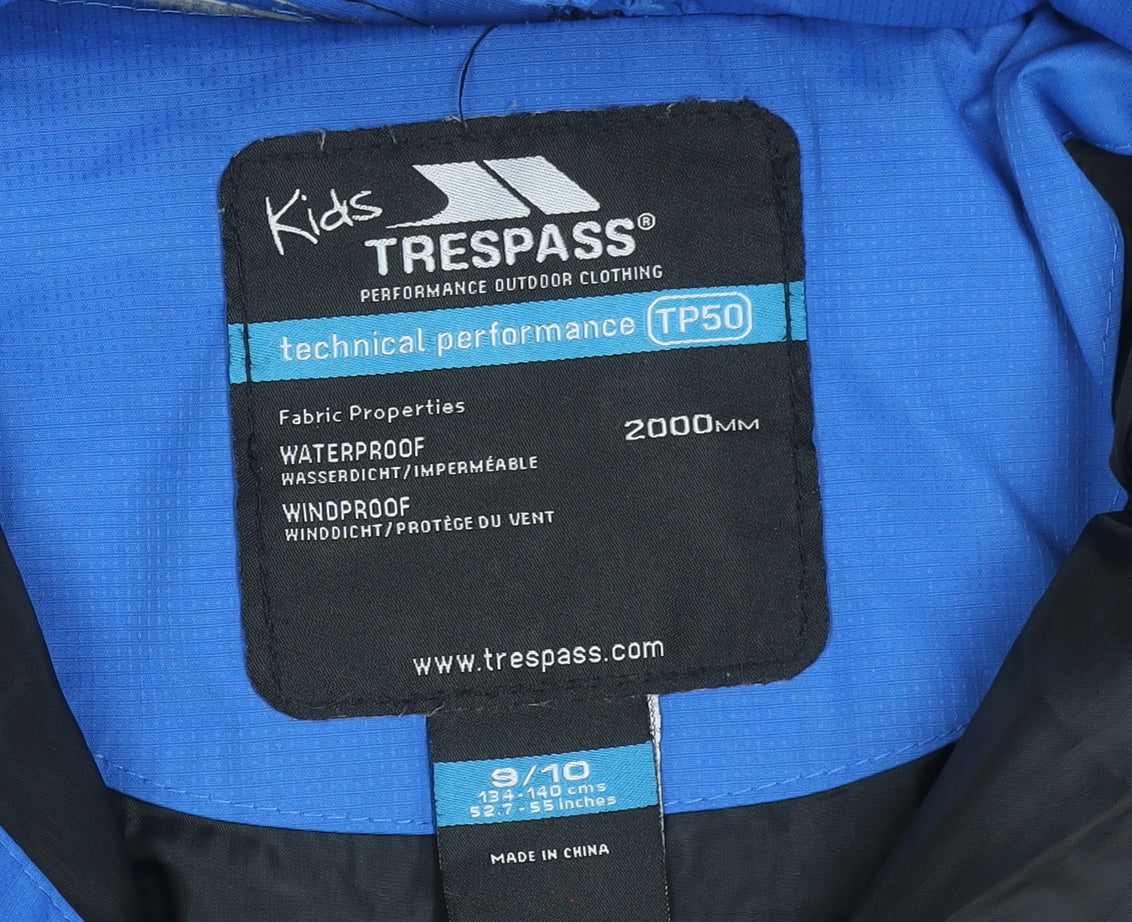 Trespass Boys Blue Waterproof Hooded Puffer Jacket 9-10 Years Winter Coat