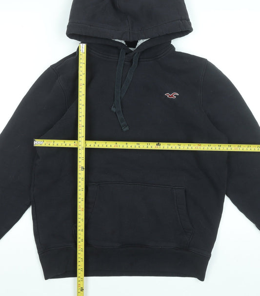 Hollister Men's Black Pullover Hoodie Size S Fleece Lined Logo Sweatshirt