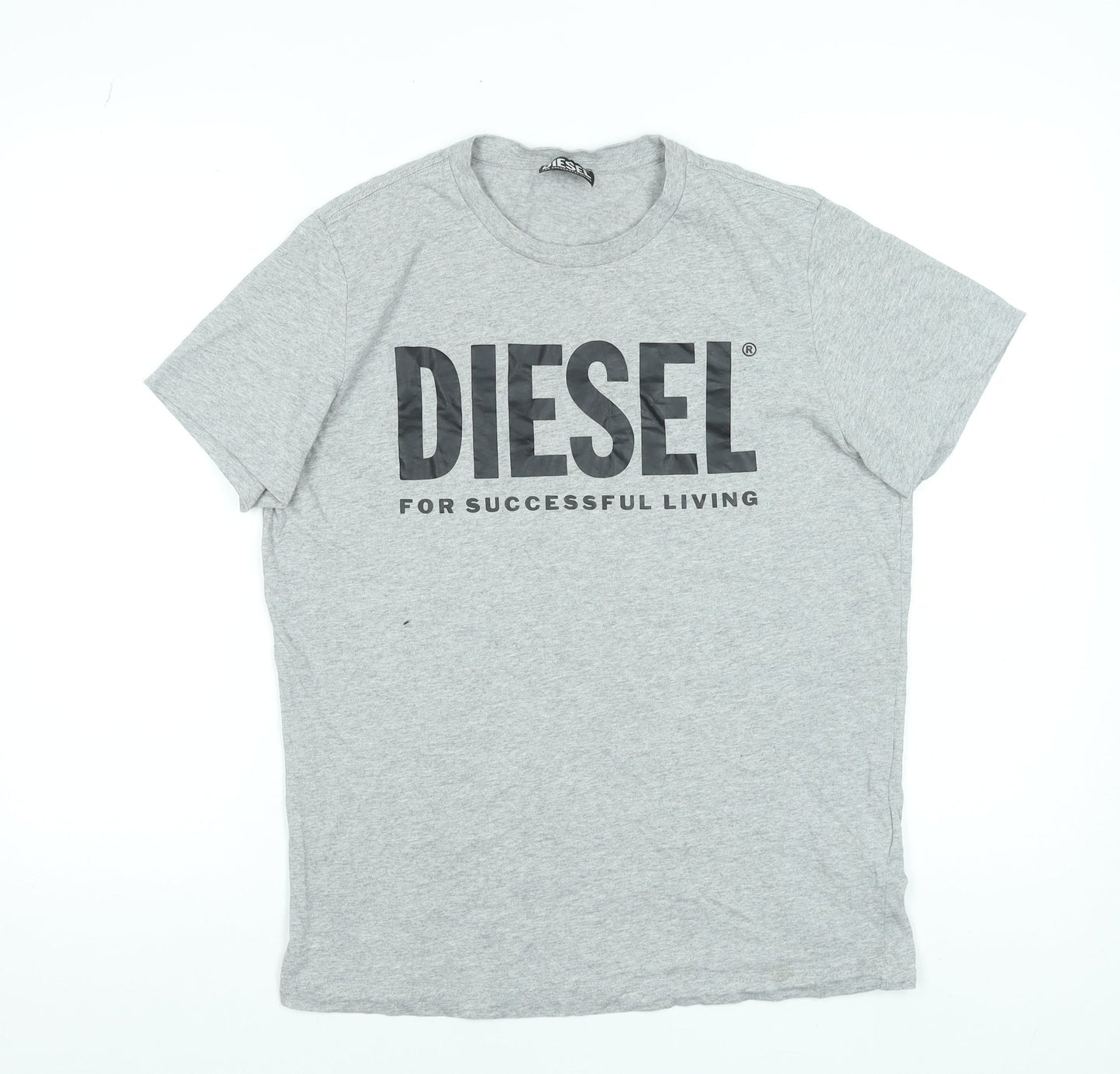 Diesel Men's Grey Cotton Crew Neck Logo T-Shirt Size M