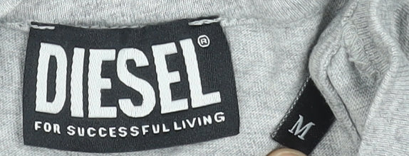Diesel Men's Grey Cotton Crew Neck Logo T-Shirt Size M
