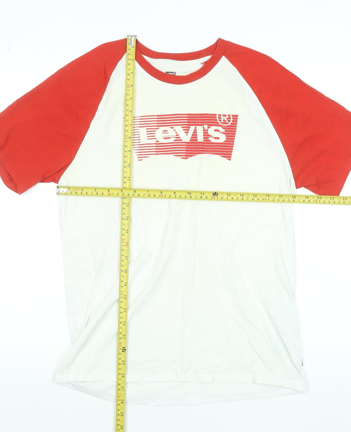 Levi's Men's White Red Raglan Graphic Print T-Shirt Medium