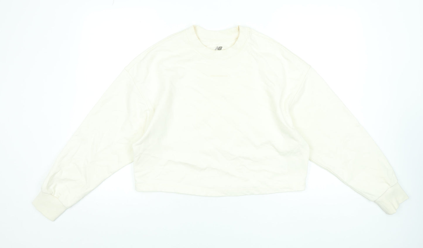 New Balance Women Ivory Cotton Crew Neck Pullover Sweatshirt M