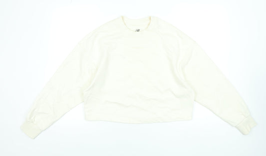 New Balance Women Ivory Cotton Crew Neck Pullover Sweatshirt M