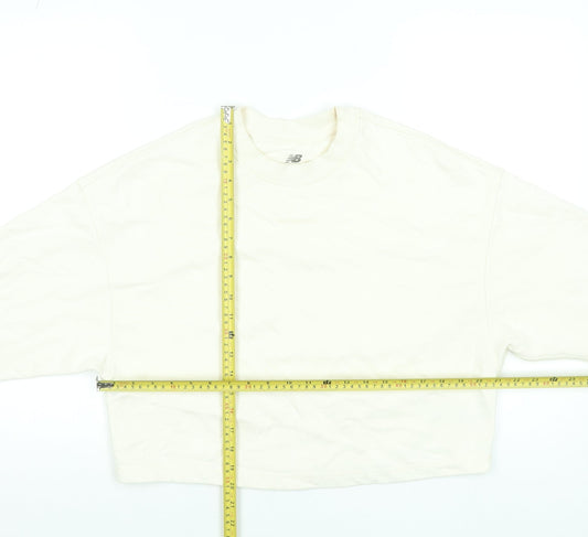 New Balance Women Ivory Cotton Crew Neck Pullover Sweatshirt M