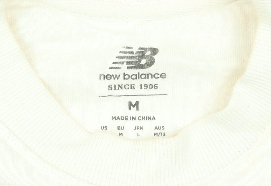 New Balance Women Ivory Cotton Crew Neck Pullover Sweatshirt M
