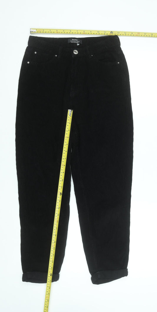 Bershka Womens Black Corduroy Cropped Trousers Size 8