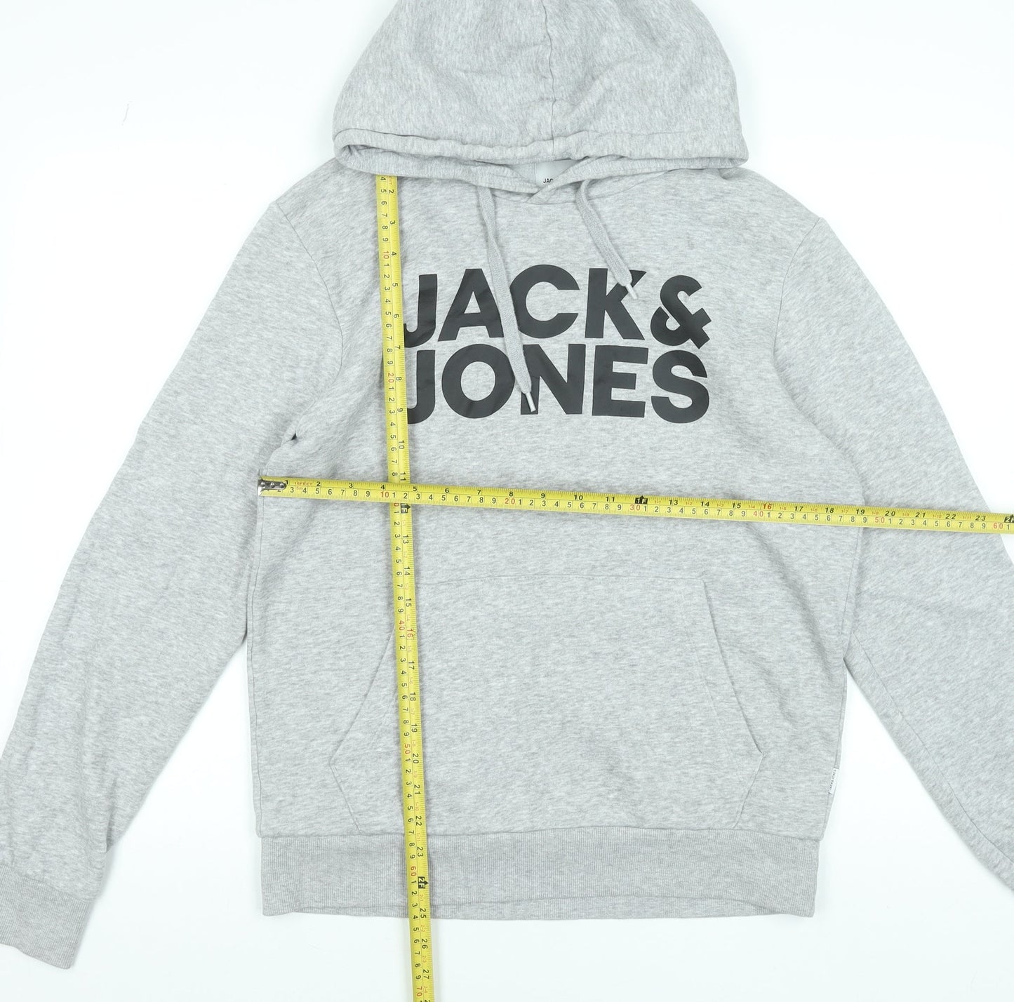 Jack & Jones Men’s Grey Pullover Hoodie S Regular Fit Logo Fleece