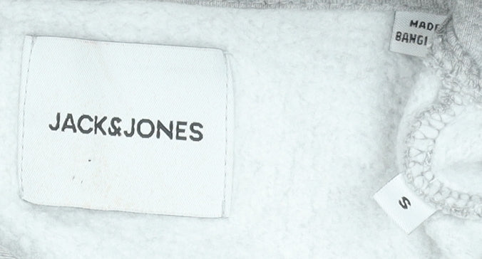 Jack & Jones Men’s Grey Pullover Hoodie S Regular Fit Logo Fleece