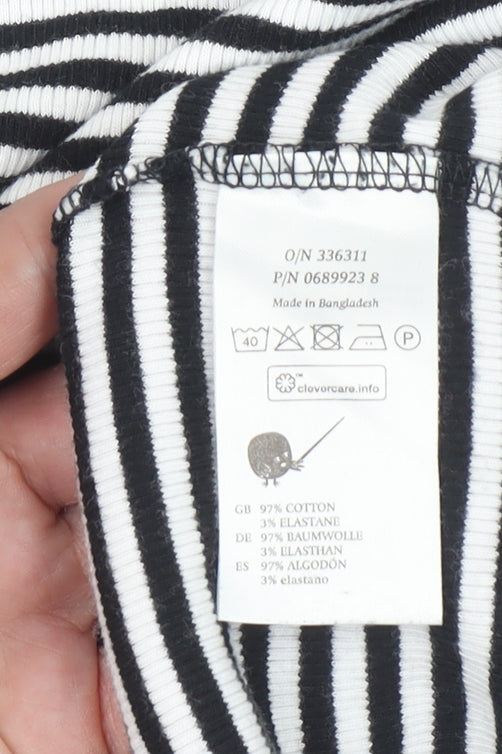 Monki Women's Black Striped Mock Neck Long Sleeve Cotton Top Size S