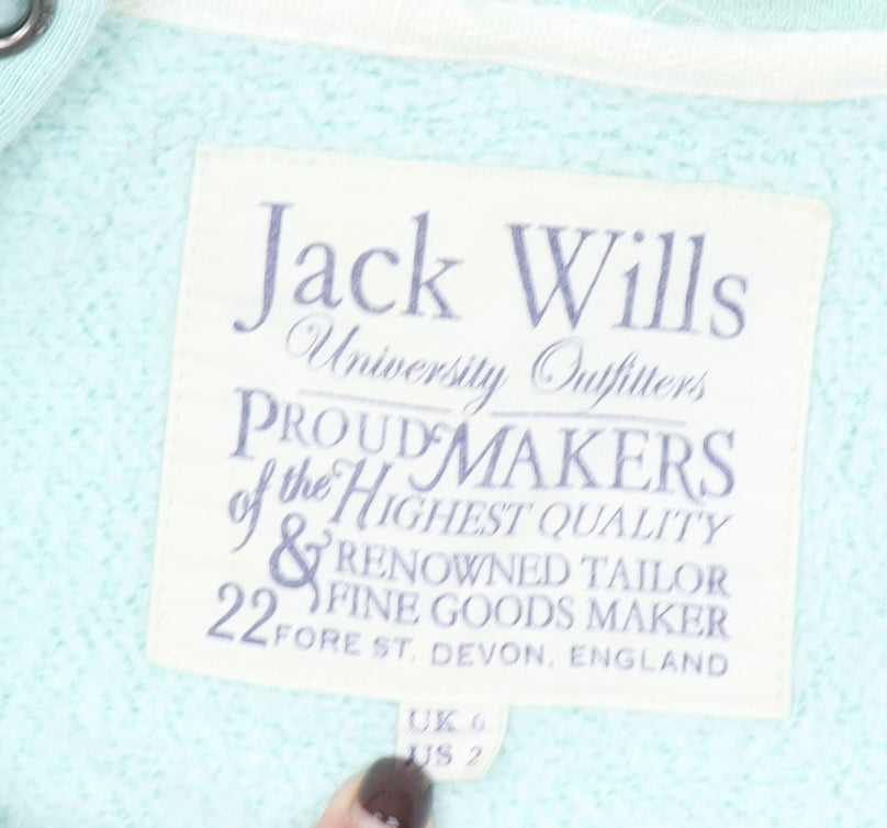 Jack Wills Women's Mint Green Full Zip Hoodie UK 6 Cotton Blend Casual