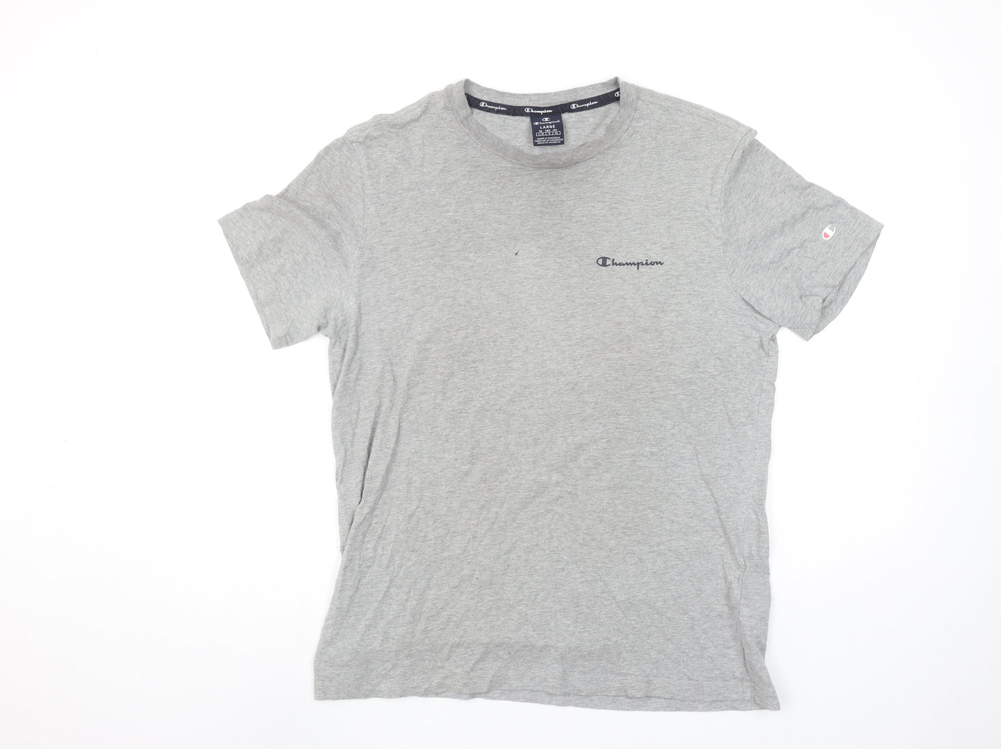 Champion Men's Grey Cotton Crew Neck Logo T-Shirt Size L