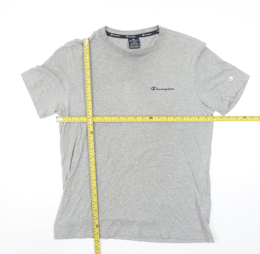 Champion Men's Grey Cotton Crew Neck Logo T-Shirt Size L