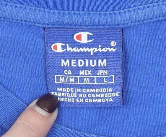Champion Men's Blue Medium Embroidered Logo Crew Neck T-Shirt