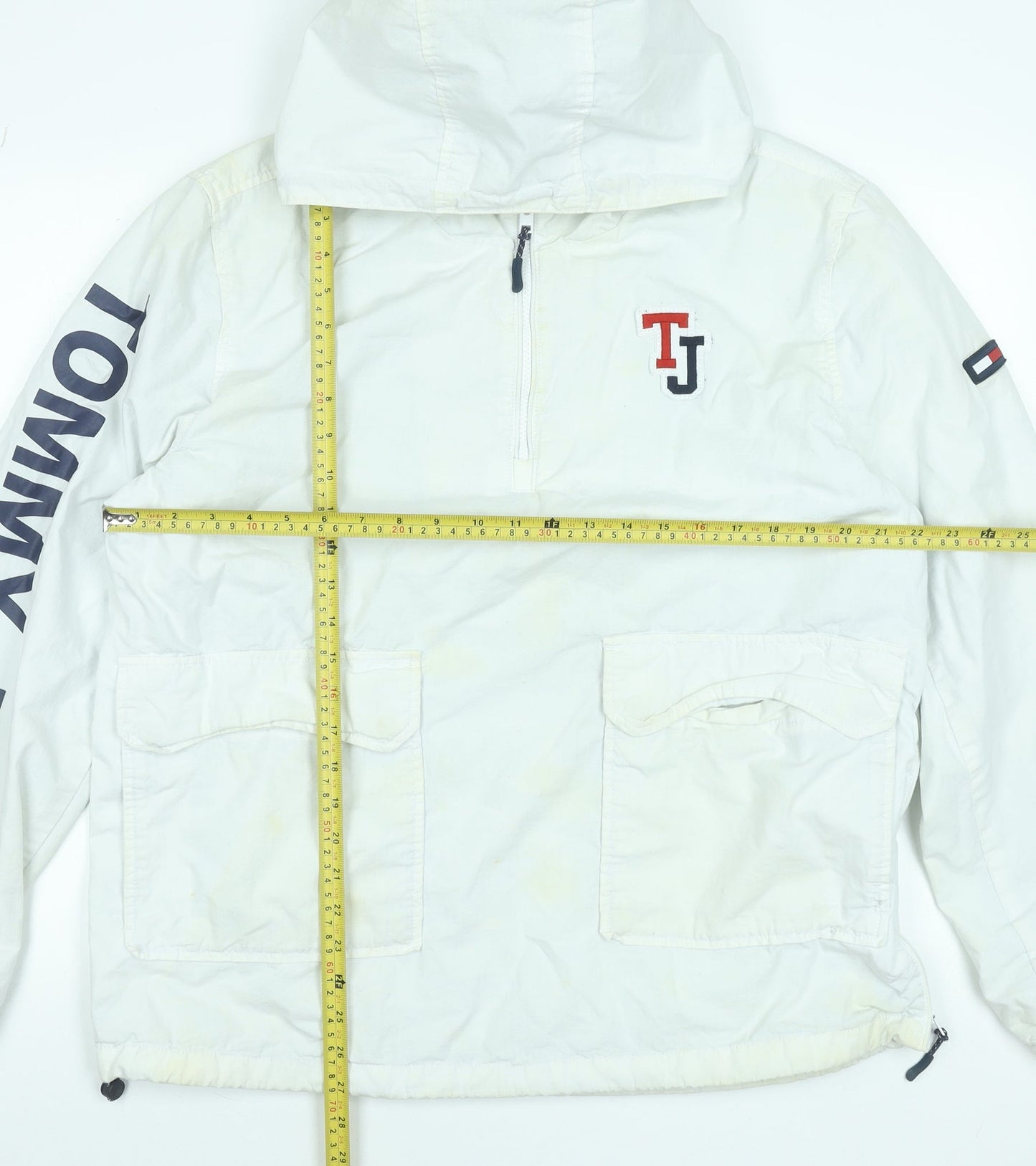 Tommy Jeans Men's White L Anorak Hooded 1/4 Zip Jacket
