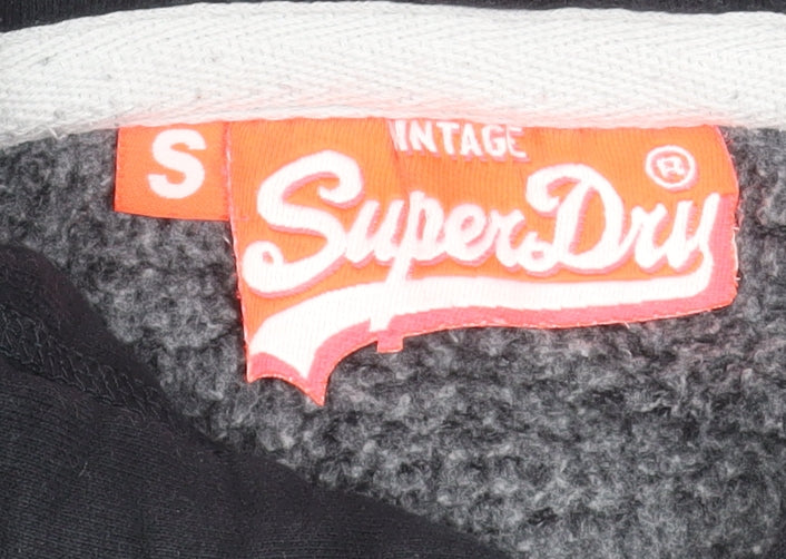 Superdry Women's Black Hoodie Small Pullover Graphic Print Cotton Blend