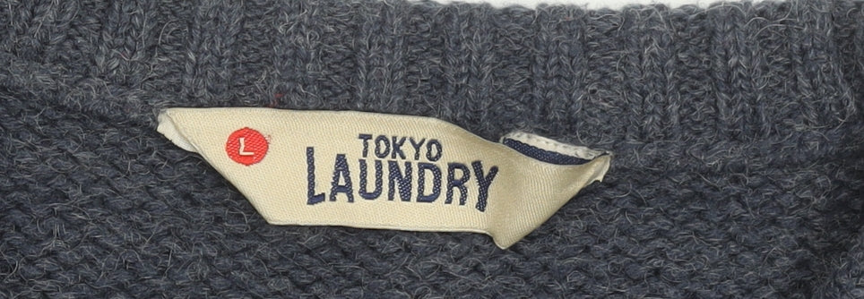 Tokyo Laundry Men's Blue Wool Blend Crew Neck Jumper L