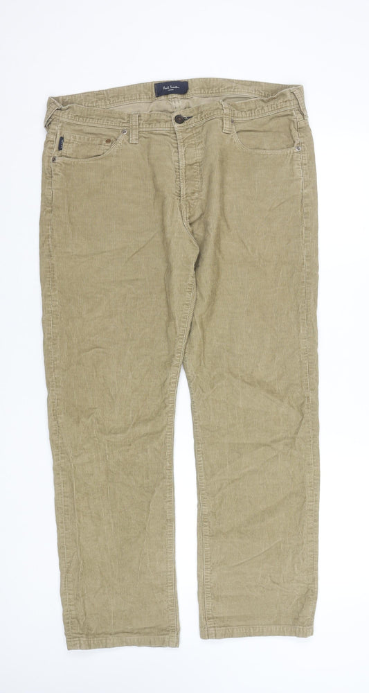 Paul Smith Men Beige Corduroy Regular Fit Trousers 36R Cotton