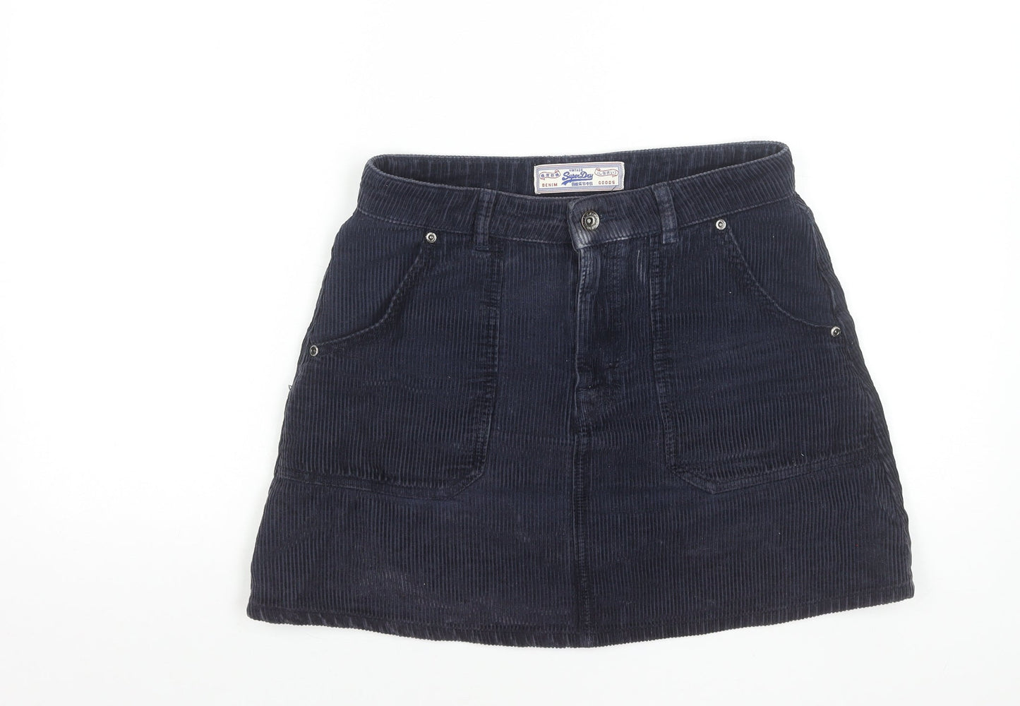 Superdry Women Blue Corduroy A-Line Short Skirt Size 10